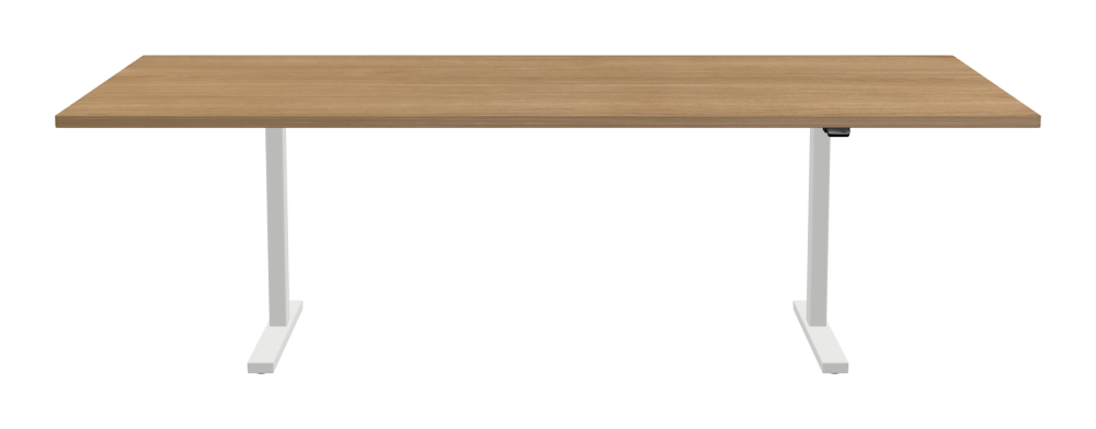 ATS Desk - Shape Square - Length 250.00 cm - Width 120.00 cm - Radius 1.00 cm - Thickness 2.9 cm - Surface Wood Veneer, Oak - Core Laminboard - Edge Wood, Oak - Profile Edge 90° / ATS Desk Frame - Material and Colour Powder coated, Traffic white (RAL 9016) - Size L 166 × W 71 cm - Lifting Columns Rectangle - Control Unit Standard