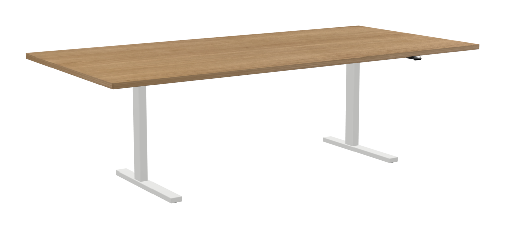 ATS Desk - Shape Square - Length 250.00 cm - Width 120.00 cm - Radius 1.00 cm - Thickness 2.9 cm - Surface Wood Veneer, Oak - Core Laminboard - Edge Wood, Oak - Profile Edge 90° / ATS Desk Frame - Material and Colour Powder coated, Traffic white (RAL 9016) - Size L 166 × W 71 cm - Lifting Columns Rectangle - Control Unit Standard