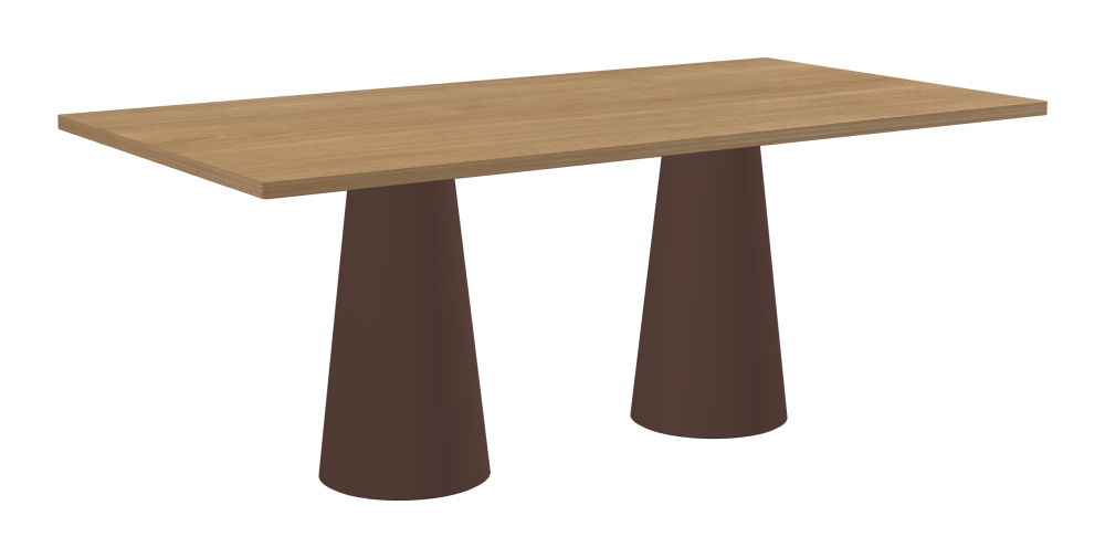 ALT Tisch - Form Eckig - Länge 190,00 cm - Tiefe 100,00 cm - Radius 1,00 cm - Stärke 2,9 cm - Oberseite Holzfurnier, Eiche - Kern Stäbchenplatte - Kante Holz, Eiche - Kantenschräge 90° / ALT Tischsäule - Oberseite Linoleum, 4009 Espresso - Größe S: Ø 36 × H 72 cm
