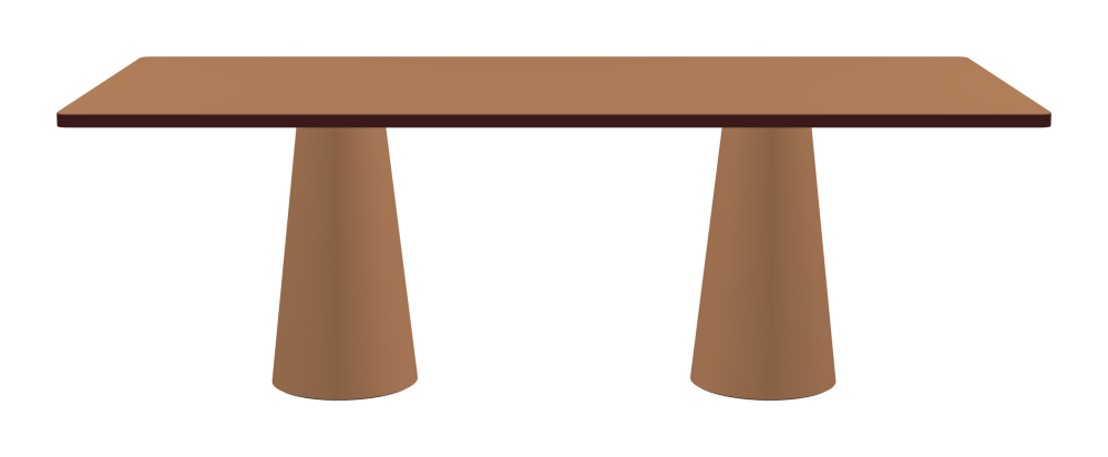 ALT Tisch - Form Eckig - Länge 220,00 cm - Tiefe 100,00 cm - Radius 2,60 cm - Stärke 3 cm - Oberseite Linoleum, 4003 Walnut - Kern Stäbchenplatte - Kante Linoleum, 4154 Burgundy - Kantenschräge 90° / ALT Tischsäule - Oberseite Linoleum, 4003 Walnut - Größe S: Ø 36 × H 72 cm