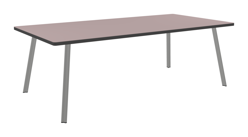 BEAM Tisch - Form Eckig - Länge 220,00 cm - Tiefe 110,00 cm - Radius 2,60 cm - Stärke 3 cm - Oberseite Linoleum, 4010 Soft Lilac - Kern Stäbchenplatte - Kante Linoleum, 4012 Basalt - Kantenschräge 90° / BEAM Tischbeine - Material und Farbe Aluminium, matt eloxiert - Profilgröße Normal - Höhe 71 cm - Set 4 Tischbeine