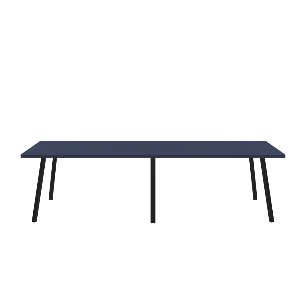 BEAM Tisch - Form Eckig - Länge 280,00 cm - Tiefe 110,00 cm - Radius 2,60 cm - Stärke 3 cm - Oberseite Linoleum, 4179 Smokey Blue - Kern Stäbchenplatte - Kante Linoleum, 4179 Smokey Blue - Kantenschräge 90° / BEAM Tischbeine - Material und Farbe Aluminium, pulverbeschichtet, Schwarzgrau (RAL 7021) - Profilgröße Normal - Höhe 71 cm - Set 6 Tischbeine