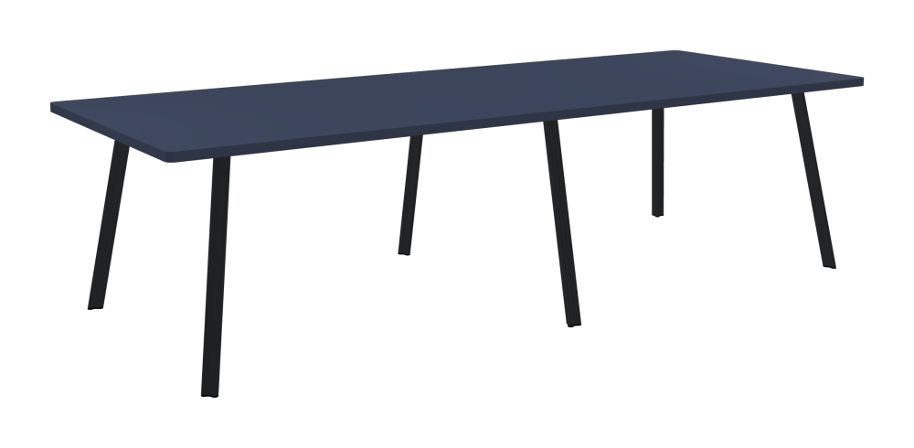 BEAM Tisch - Form Eckig - Länge 280,00 cm - Tiefe 110,00 cm - Radius 2,60 cm - Stärke 3 cm - Oberseite Linoleum, 4179 Smokey Blue - Kern Stäbchenplatte - Kante Linoleum, 4179 Smokey Blue - Kantenschräge 90° / BEAM Tischbeine - Material und Farbe Aluminium, pulverbeschichtet, Schwarzgrau (RAL 7021) - Profilgröße Normal - Höhe 71 cm - Set 6 Tischbeine