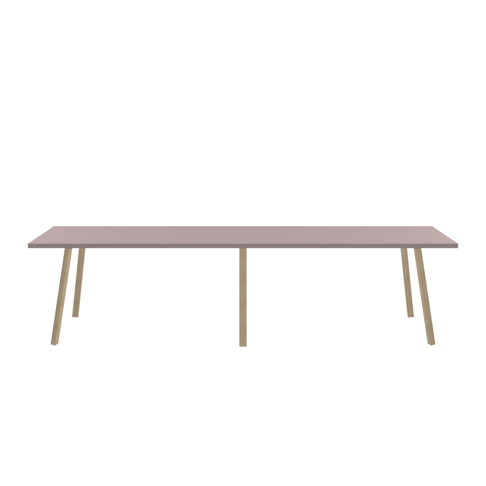 BEAM Tisch - Form Eckig - Länge 300,00 cm - Tiefe 90,00 cm - Radius 0,30 cm - Stärke 3 cm - Oberseite Linoleum, 4010 Soft Lilac - Kern Stäbchenplatte - Kante Linoleum, 4010 Soft Lilac - Kantenschräge 90° / BEAM Tischbeine - Material und Farbe Holz, Esche, matt geölt - Profilgröße Normal - Höhe 71 cm - Set 6 Tischbeine