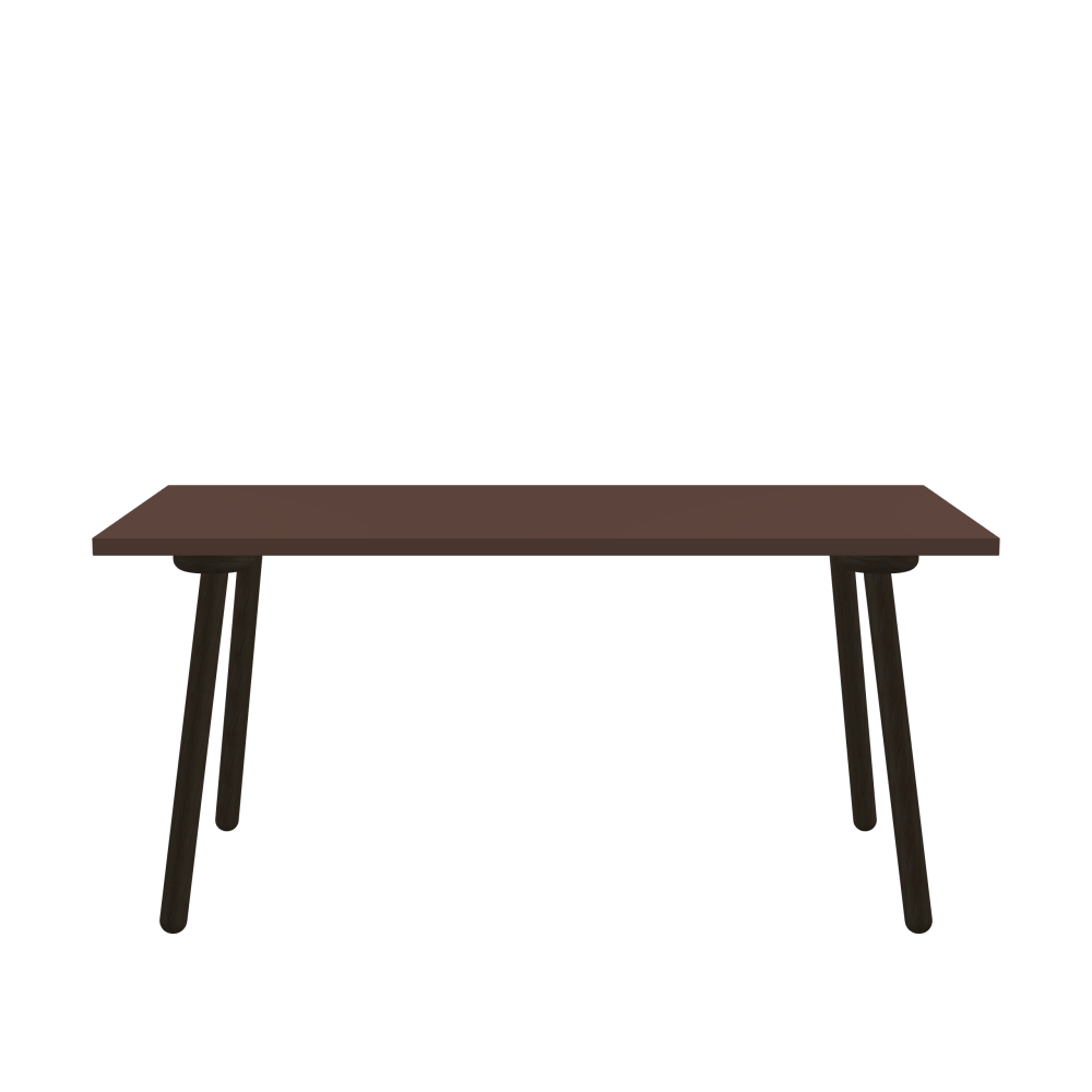 MT2 Tisch - Form Eckig - Länge 160,00 cm - Tiefe 75,00 cm - Radius 0,30 cm - Stärke 3 cm - Oberseite Linoleum, 4009 Espresso - Kern Stäbchenplatte - Kante Linoleum, 4009 Espresso - Kantenschräge 90° / MT2 Tischbeine - Material und Farbe Holz, Eiche, schwarz gebeizt, matt geölt - Set 4 Tischbeine