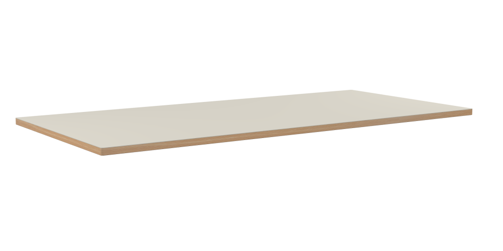 Tischplatte - Form Eckig - Länge 200,00 cm - Tiefe 95,00 cm - Radius 1,00 cm - Stärke 3 cm - Oberseite Linoleum, 4176 Mushroom - Kern Stäbchenplatte - Kante Holz, Lärche - Kantenschräge 90°